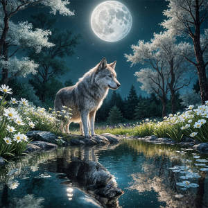 Huacan 5D DIY Wolf Diamond Painting Full Reflection By The Lake Complete Kit Moon Diamond Embroidery Home Decor
