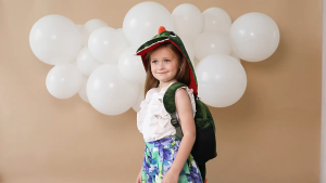 GOUPDO with Hat Dinosaur Childrens Backpack Cartoon Plush Hooded Shoulders Bag Creative Kindergarten Bag