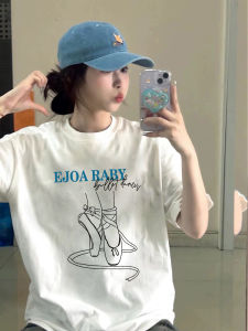 Heavyweight White Short Sleeve Womens T-shirt Summer Loose Fit High Street Fashion Brand Classic Print Cotton round Neck Top