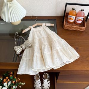 Bear Leader Girls Dresses 2024 Summer New Little Girl Fashion Halter White Vacation Long Section Tank Dress 2 To 8 Years Girls Clothing