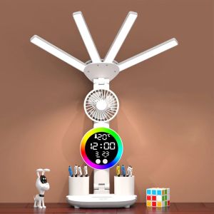 Rechargeable Table Lamp for Study Desk Lamp Reading Light Led Table Light with Fan Led Clock Dispaly Reading Lamp