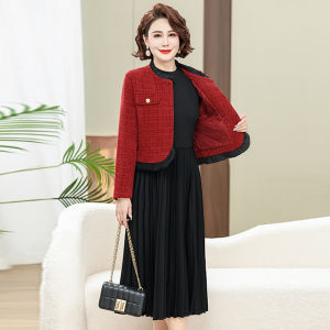ชุดแต่งงานสองชิ้นหรูหราสำหรับคุณแม่ ชุดกี่เพ้าฤดูใบไม้ผลิและฤดูใบไม้ร่วง ชุดกี่เพ้ายาวปานกลาง แขนยาว ทรงหลวม คอตั้ง