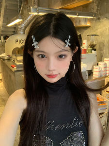 Kẹp Tóc Hình Chữ Thập Y2K Shiny Diamond Side Clip Womens Fashion High-End Feelings Hair Accessories Kẹp Tóc Một Từ