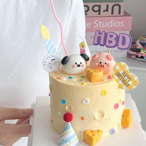 Xiaohongshu Ins Pig Puppy Head Cake Decoration Polymer Clay Decoration Cheese Pig Dog Cake Plug-in Internet Celebrity