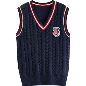 Spring Autumn Knitted Vest Thin Outerwear for Children Boys Girls Baby Cotton Nylon Spandex Yarn Warmer School Uniform Style