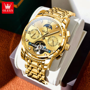 OLEVS นาฬิกาสำหรับผู้ชาย2025กันน้ำนาฬิกาควอทซ์กลไกอัตโนมัติสแตนเลสสายนาฬิกาข้อมือเพชรสแตนเลส