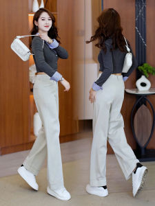 Fashionable High Waist Slim Fit Silk Denim Jeans Womens Straight Leg Casual Pants Long Trousers Spring Autumn New Arrival