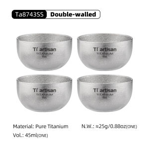 Tiartisan | Tiartisan 4pcs Set Titanium 45ML Small Tea Bowl Outdoor Camping Ultralight Portable Double-walled Mini Sake Cup Drinkware
