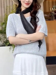 QINGNAER | Gentle Styling Summer Large Size Lightweight Hollow Round Neck Knitwear