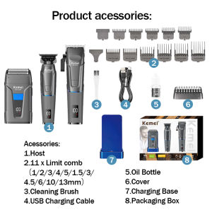 Kemei Km-2375 LED Display 3pcs Hair Clipper USB Charging Electric Trimmer Hair Clipper Shaver Set