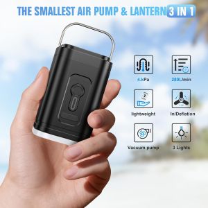 3 In 1 Mini Electric Air Pump with LED Camping Light USB Rechargeable Portable Inflator Deflator for Inflatable Mattress 1200mAh