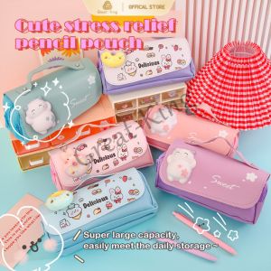 pencil bag primary school student female large capacity stationery box ins pencil box junior middle school student double canvas stationery bag