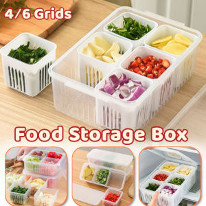 4/6 Grids Refrigerator Food Vegetable Fruit Storage Box/ Kitchen Chopped Green Onion Drain Divided Container