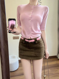 YUEZHONGWEI | Dopamine Style Pink Mid-sleeve Knitwear Set