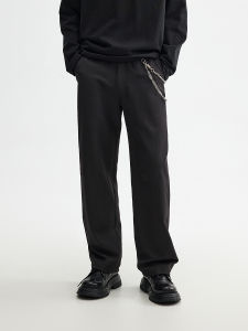 CHINISM | Black Mens T/R Loose Straight Leg Trousers