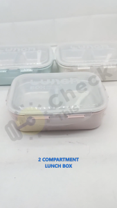 2-Compartment Bento Lunch Box with Spoon – Reusable & Lightweight Pink Blue White
