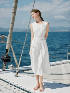 XIANGYING | Waist Cinched Sleeveless Dress White
