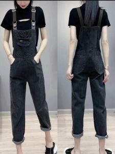 Adjustable Denim Overalls Womens Casual Design Anti-Aging Versatile High Waist Black Nine-Piece Pants Autumn New Arrival
