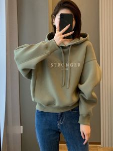 First-Line Counter Genuine Goods Leak-Picking Autumn and Winter Fleece Sweater Womens Western Style Loose Belly-Covering Heattech Thickened Hooded Tops