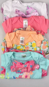 PAYI BABY-3PCS Baby Girl Suit <Short Sleeve Cotton Onesies Romper Bodysuit +Headband +Floral Shorts>