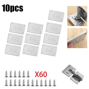 Cabinet Hinge Repair Plate Kit: Kitchen Cupboard Door Hinge Mounting Plate with Flat Fixing Brace Brackets