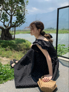 NIHAOKANONG | Đầm Dài Túi Nơ Tay Voan Xòe