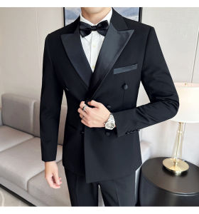 Slim Fit Wedding Suit Tuxedo Mens Fashion Urban Style Youth Business Casual Double Cuffed Regular Collar Single Button
