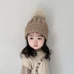 Fancy Winter Kids Hat Big Fur Ball Baby Boy Woolen Cap Keep Warm When Going out Beanie Hat Girl Earmuffs Hat