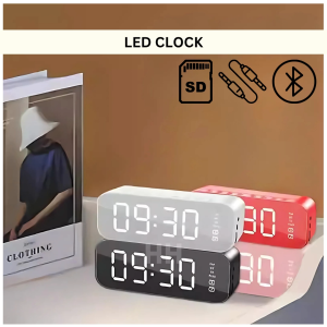 Ready Stock Bluetooth Speaker Mirror Clock Alarm LED Display Built-in Mic Phone Holder Dual Alarm Adjustable Brightness Plug and Play LED Jam Cermin Speaker Digital Meja Main Lagu Audio AUX TF Card Bilik Tidur Ruang Tamu Dapur Bedroom Living Room