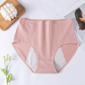 กางเกงชั้นในผ้าฝ้ายเอวสูงสําหรับผู้หญิงกางเกงในขนาดกลางต้านเชื้อแบคทีเรียป้องกันการรั่วสไตล์เรียบง่ายสําหรับเยาวชน