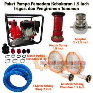 Paket Pompa Pemadam Kebakaran Nozzle 1.5 Inch Irigasi dan Penyiraman Pertanian Komplit