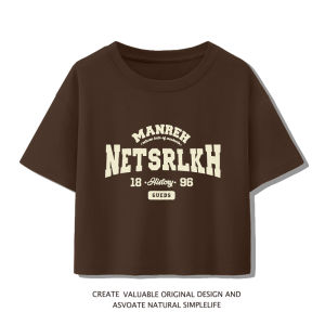 Áo Thun Cotton Đen Tay Ngắn Mùa Hè Cho Nữ Áo Thun Tay Lửng Dáng Rộng Cổ Tròn in Chữ Thời Trang Thường Ngày Twosand