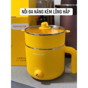 Nồi Lẩu Điện Đa Năng Mini 18cm - Ca Nấu Mì Kèm Giá Hấp Inox Vịt Vàng Dễ Thương