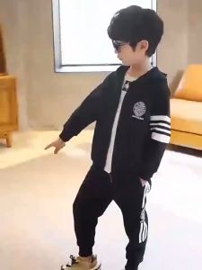 (18-52kg) Đồ bộ set quần áo dài tay mùa thu đông mặc nhà cho bé trai quần áo trẻ em nam từ 5-16 tuổi mẫu Jus chất liệu nỉ