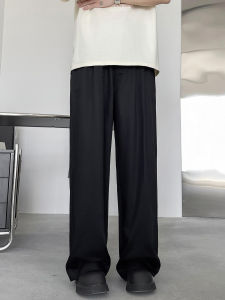 กางเกงขายาวทรงตรงลำลองสำหรับผู้ชาย สีดำ ทรงหลวม ฤดูร้อน 2025 กางเกงขายาวทรงตรงสีพื้น กางเกงขายาวทรงตรงสำหรับผู้ชาย