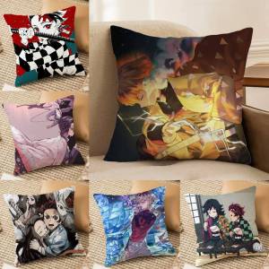 Bandai | Demon Slayer Kocho Shinobu Anime Plush Pillow Cover Soft Short Plush Cushion Cover For Sofa Bedroom Home Decor Gift Decoration