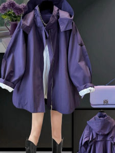 HUANJI | Áo Khoác Hoodie Màu Tím Phong Cách Hàn Quốc Kích Cỡ Lớn