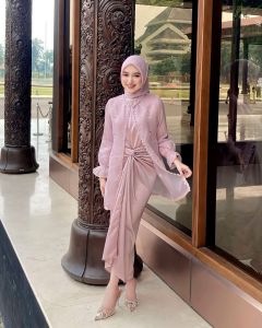 One Set Wanita Kekinian Outer Jeema Organza Setelan Muslim Wanita Atasan Rok Lilit Outfit Kondangan