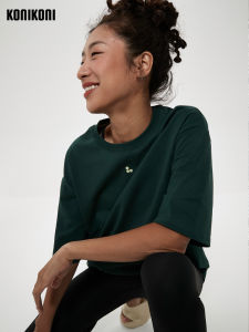 Konikoni Pine Needle Green Pure Cotton Sports Short-Sleeved T-shirt Female Summer New Loose Running Yoga Jacket Workout Clothes