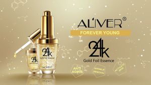 ALIVER 24K Gold Serum Face Whitening Moisturizing Hyaluronic Acid Vitamin C Collagen 24k Gold Foil SerumGold leaf stock solution essence lighten wrinkles moisture delicate care fine spots