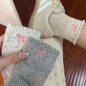 【♡Lovely girls house♡】ถุงเท้ายาวครึ่งน่องสไตล์มิวถุงเท้าโบว์ส้นถุงเท้าขนสไตล์มหาลัยสไตล์เกาหลี