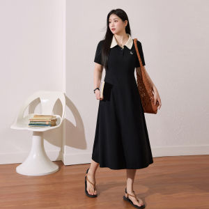 Slimming French Style Polo Neck A-line Maxi Dress