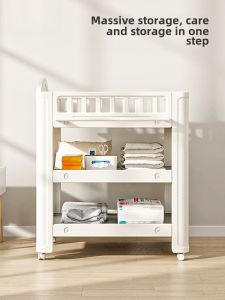 Portable Baby Diaper Changing Table Touch Care Bathing Newborn Mobile Baby Bed Storage Space Modern Simple Style Plastic Material