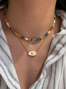CAFFTI | White Mother-of-Pearl Four-pointed Star Pendant Pearl Necklace