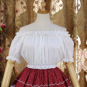 Mùa Hè Nguyên Bản Phong Cách Lolita Cotton Vải Bông Pha Trộn Frock Với Vải Voan Áo Sơ Mi Ngắn Tay Một Vai Cổ Tròn Bên Trong Phong Cách Nhật Bản