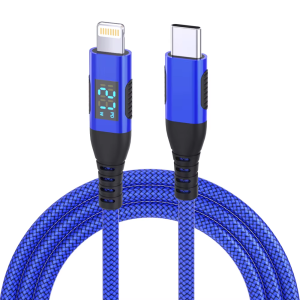 MFi Certified 27W Type C ถึง Lightning Fast Charging Braided Cable พร้อมจอแสดงผลดิจิตอลการส่งพลังงานความเร็วสูงสากล