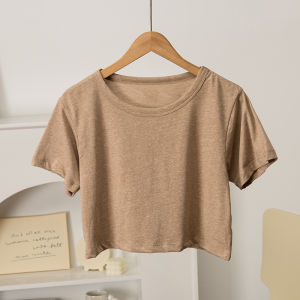 Video Dynamic Upper Body! Sea Style Young Adult | Export USA Pure Color Thin Lightweight Short Type Snowflake Cotton T-shirt Womens Top Summer Export