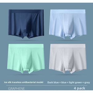 4PCS/Set of Men Briefs Ice Silk Nude Thin Breathable Men Boxers Solid Color Antibacterial Comfortable Mid-Rise Boxers Shorts