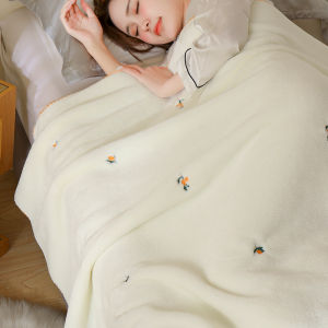 Thickened Embroidered Coral Fleece Blanket Shawl Office Nap Blanket Air Conditioner Cover Blanket Sofa Cover Blanket Bedding