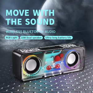 JAMELO Portable Bluetooth Speaker Transparent with RGB Lights 5.3 TWS Pairing TF Card AUX Outdoor Waterproof Speaker